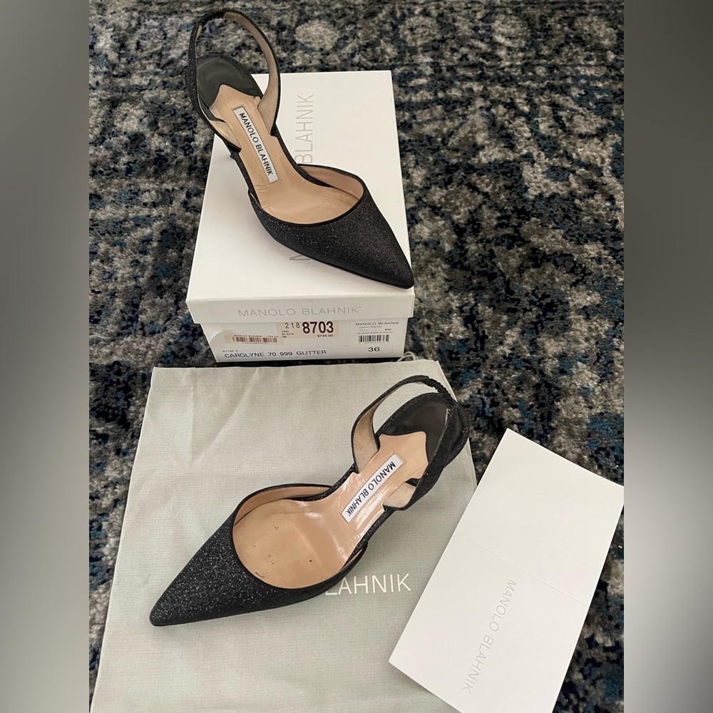 SOLD Manolo Blahnik 70 Carolyne Glitter heels